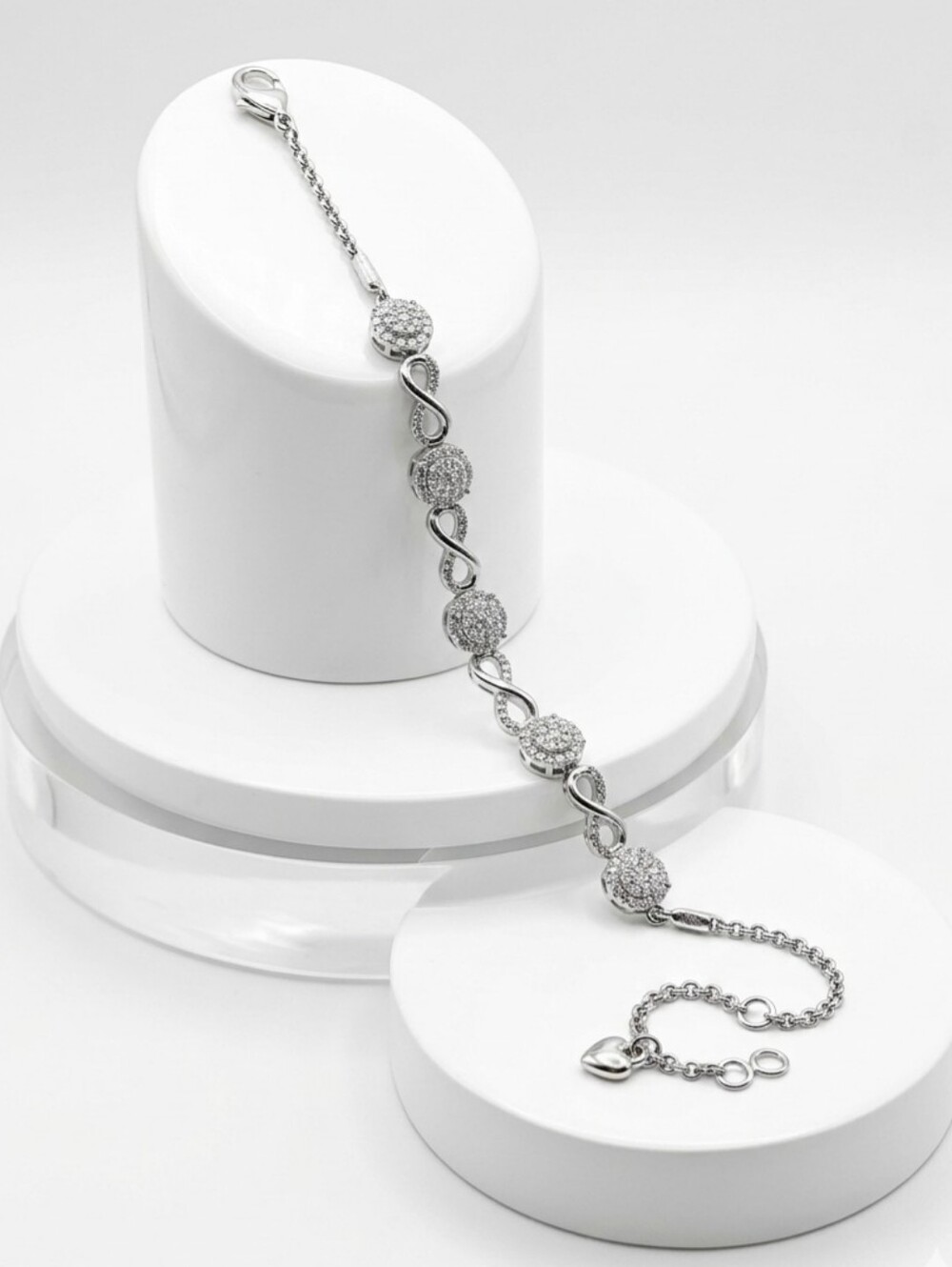 924 Sterling Silver Pave Ball & Infinity Link Bracelet [8"]